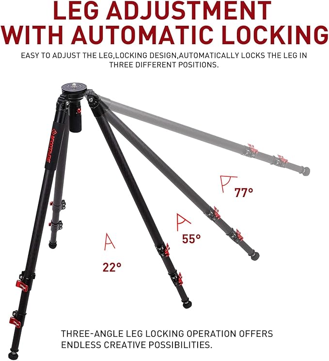 IFOOTAGE 61''/155cm Camera Tripod Heavy Duty,Travel Lightweight Carbon Fiber,Quick Adajustment Bowl Hand,Max Load 19.84 LB/9KG TC7