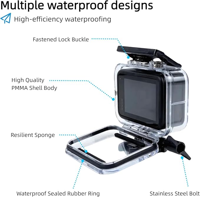 Waterproof Housing Case with 3Pack Filters for Go Pro Hero 13/12/11/10 9 Black,Protective Underwater Dive Shell Floating Stick Action Dive Accessory (Hero 13/12/11/10/9 Black Accesories)