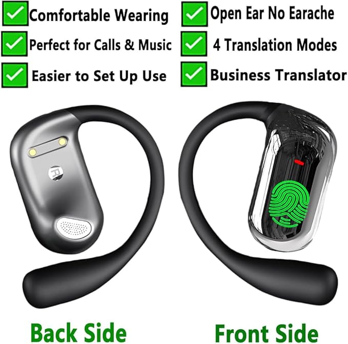 Ai Translation Earbuds Real Time Translator Headphones Audifonos Traductores Inglés Español, Open Ear Translating Wireless Earphones Perfect for Travel, Business & Language Learning
