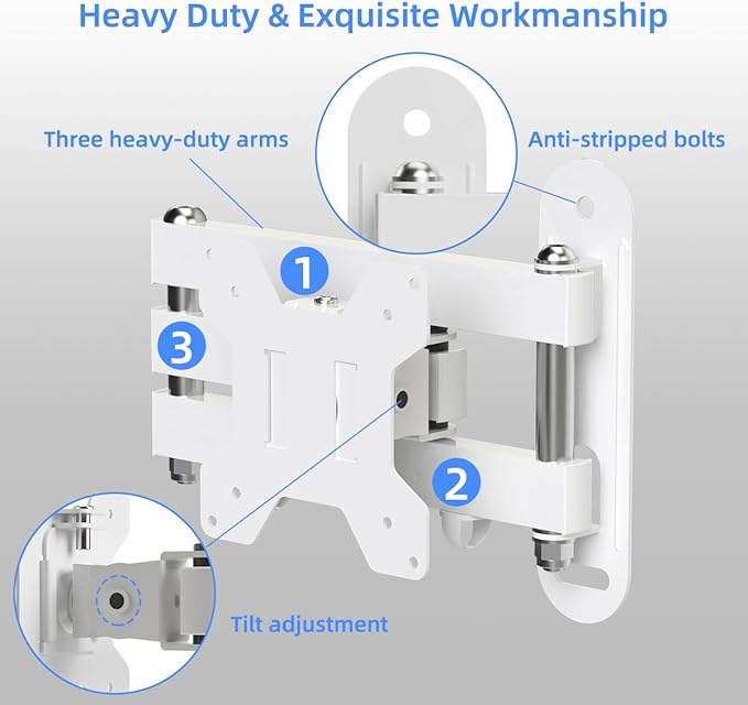 Suptek Full Motion TV Wall Mount Bracket for Most 13-30 inch TVs and Monitors, Flat and Curved TVs up to 28lbs, Tilt Swivel and 16.9 inch Extension, Max VESA 100x100mm, White, MA2776W
