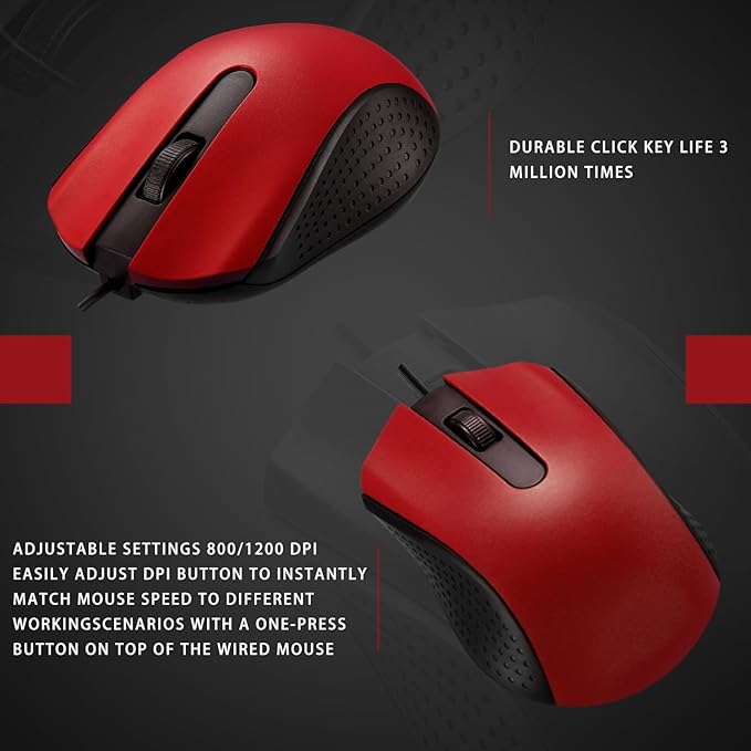 Bonuci 30 Pcs USB Wired Mouse Computer 3 Button Mice Bulk Corded USB Mouse for PC Desktop Laptop Computer Office School Home Classroom Supplies (Red)