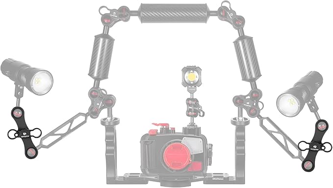 MINIFOCUS 1" Long Ball Clamp Dual Holder Mount for Underwater Photography Diving Light System, Compatible for GoPro Action Camera Flashlight Arms System(2 PCS)