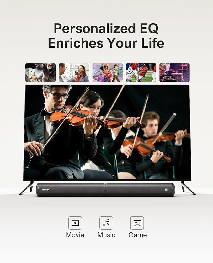 ULTIMEA 2.2ch Sound Bar for Smart TV, Peak Power 100W, 2-in-1 Detachable Sound Bar for TV, App, Bluetooth 5.3 TV Soundbar, 3 EQ Modes, BassMX Technology, HDMI-ARC/Opt/AUX, Apollo S40, 2025 Upgraded
