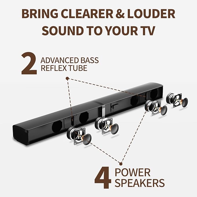 2.2 CH Soundbar for Smart TV, 2-in-1 Detachable Sound Bar for TV, Surround Sound System, Bluetooth 5.3/HDMI-ARC/Optical/AUX Connections