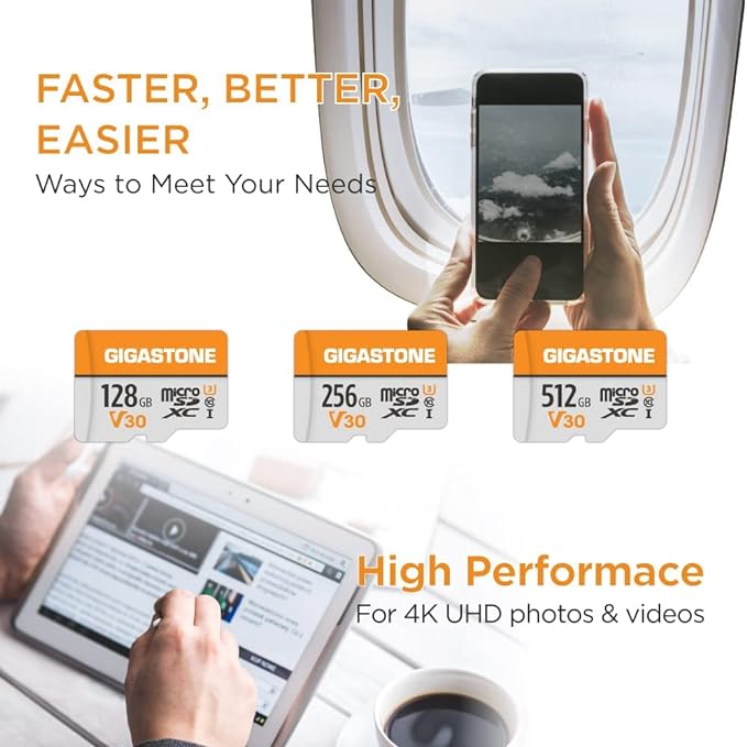 GIGASTONE 128GB Micro SD Card 2-Pack, A1 V30 4K Video Recording, Compatible with Security Camera, Dash cam, Drone, 95MB/s MicroSDXC Memory Card UHS-I Class 10, with 2 SD Adapter