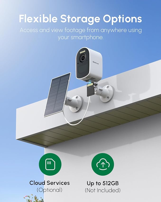 2K/4MP Wireless Solar Security Camera Outdoor, Battery Powered with Solar Panel, 5GHz & 2.4GHz WiFi, Color Night Vision, PIR Motion Alerts, APP Remote View, Use Solo or Add to 4CH Kit