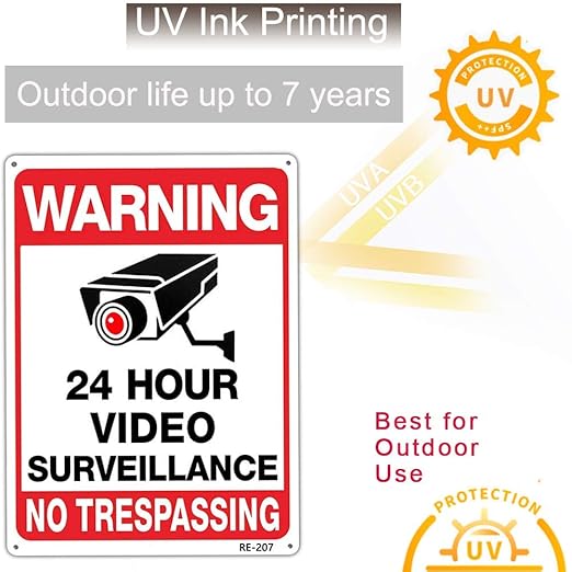 Warning Security Cameras In Use 24 Hour Video Surveillance Sign 10x14 Aluminum UV Ink Printed,Durable/Weatherproof Up to 7 Years Outdoor for House and Business (4-Pack)