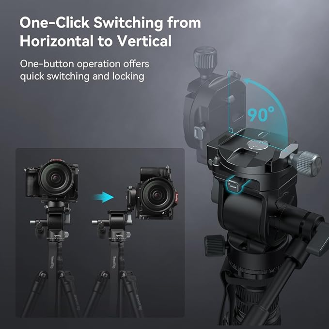 SmallRig CT195 Video Tripod Kit, 73" Camera Tripod with Pan Tilt Fluid Head for Vertical/Horizontal Shooting, Max Load 15kg / 33Ibs for Camcorder, Mirrorless, DSLR - 4307