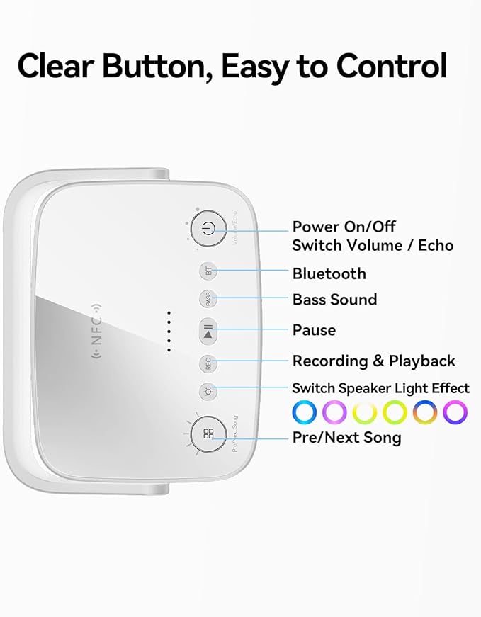 Portable Bluetooth Speaker with Light, Waterproof Karaoke Machine for Adults & Kids, Loud Sound and Deep Bass, Up to 8H Playtime, Support Bluetooth/AUX/USB for Home, Party, Outdoor and Travel