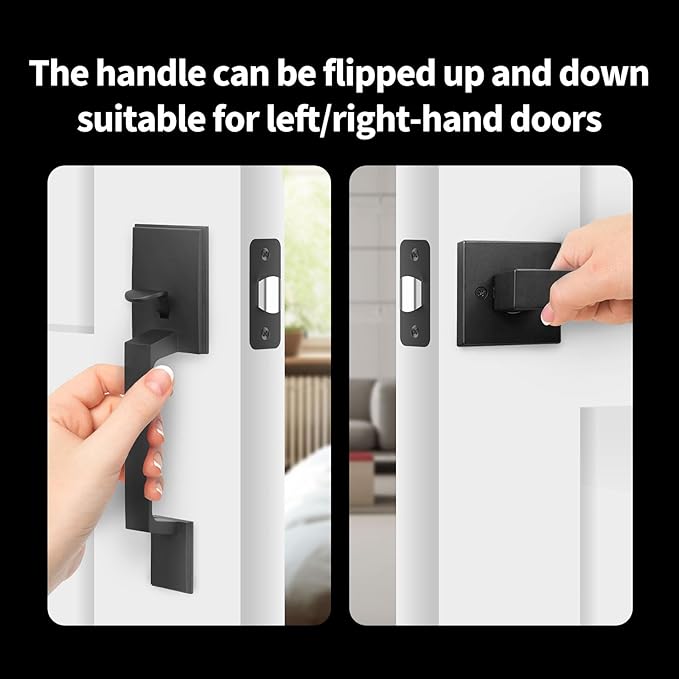 Aqara Front Door Handleset, Single Cylinder Exterior Door Entry Handle with Door Lever, Reversible for Right and Left Handed Sided Doors, Non-Locking, Ideal for Modern Doors Smart Locks