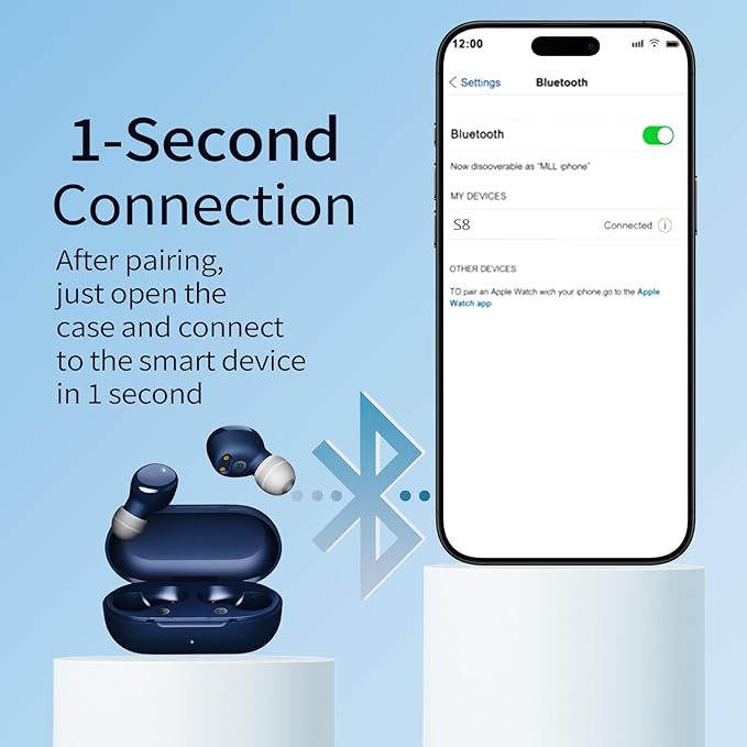 Wireless Earbuds in-Ear Headphones Bluetooth 5.3 with Built-in Mics Deep Bass Clear Call Ultralight Headsets Up to 60H Play Time for Studying Workout Gaming Blue