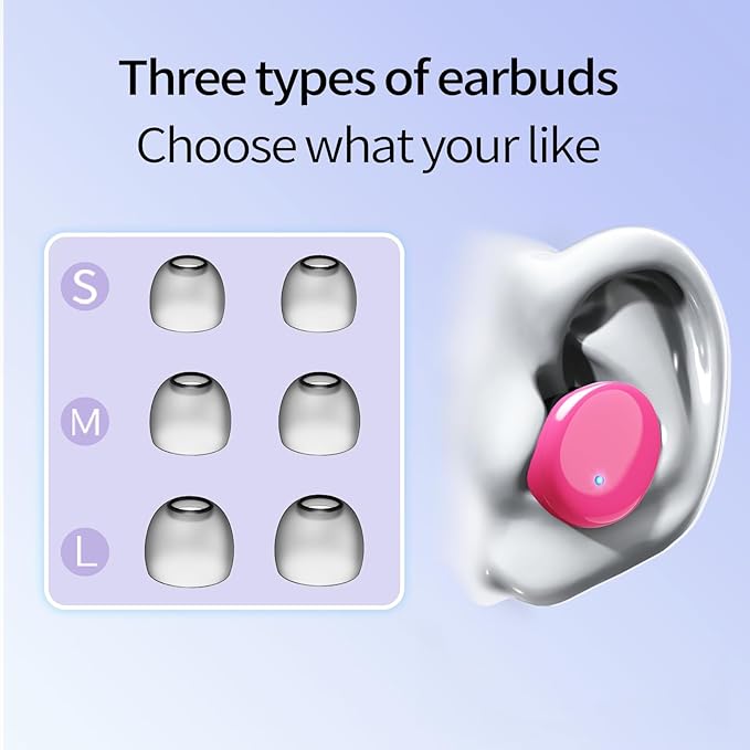 Wireless Earbuds in-Ear Headphones Bluetooth 5.3 with Built-in Mics Deep Bass Clear Call Ultralight Headsets Up to 60H Play Time for Studying Workout Gaming Pink