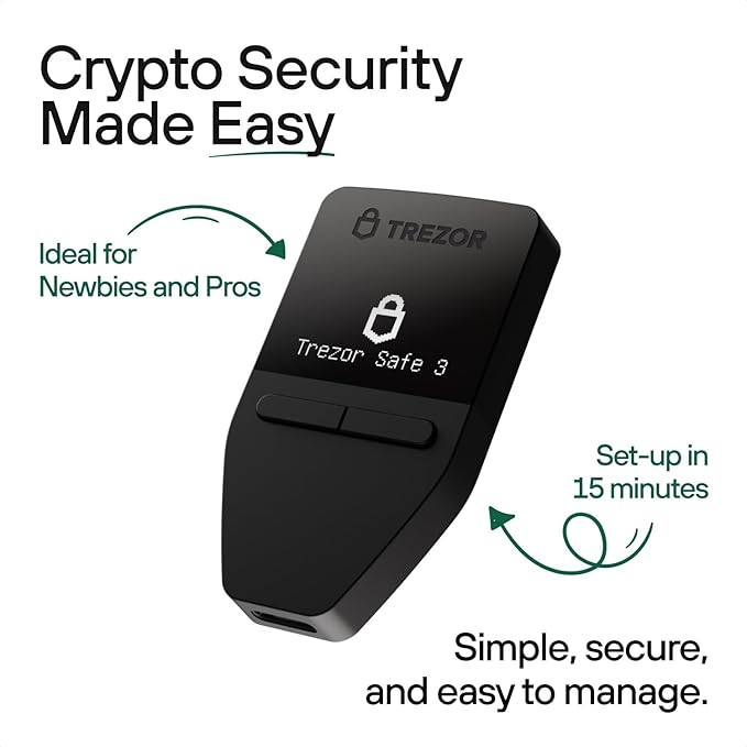 Trezor Safe 3 - Passphrase & Secure Element Protected Crypto Hardware Wallet - Buy, Store, Manage Digital Assets Simply and Safely (Stellar Silver)