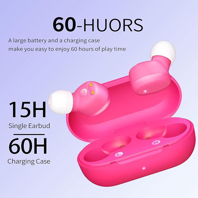 Wireless Earbuds in-Ear Headphones Bluetooth 5.3 with Built-in Mics Deep Bass Clear Call Ultralight Headsets Up to 60H Play Time for Studying Workout Gaming Pink