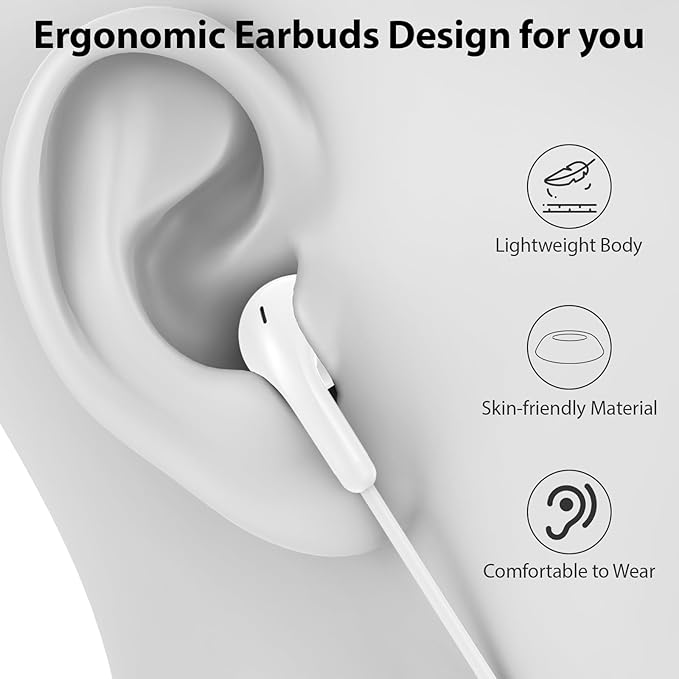 USB C Earbuds, USB Type-C Headphones for iPad 10th Generation iPhone 17 Pro 16 15 Plus iPad 11th Gen A16 Air 6 Wired Earphones with Microphone Volume Control Noise Isolating HiFi Stereo Headset White