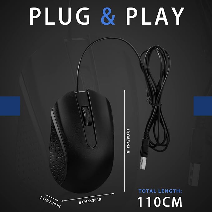 Bonuci 30 Pcs USB Wired Mouse Computer 3 Button Mice Bulk Corded USB Mouse for PC Desktop Laptop Computer Office School Home Classroom Supplies (Black)