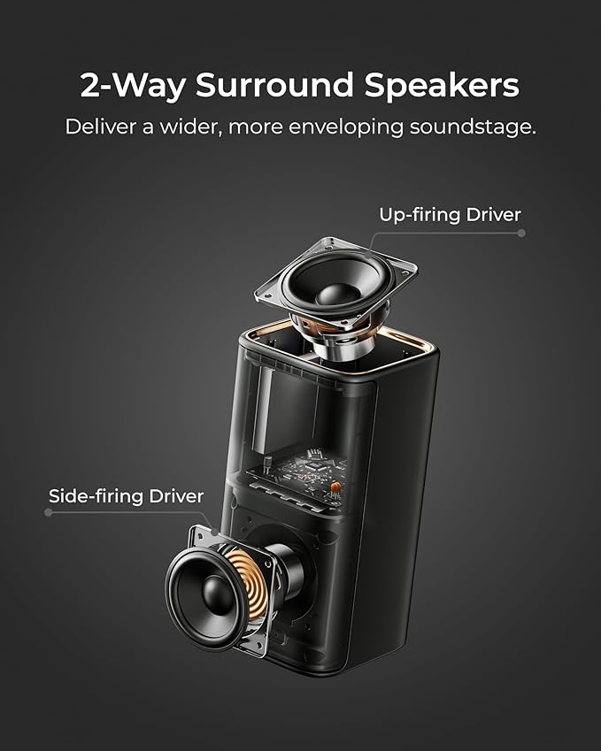 ULTIMEA 5.1.4ch Sound Bar with Dolby Atmos, Wireless Surround Sound System for TV with 2 Surround Speakers, Sound Bar for Smart TV with 8" Subwoofer for Home Theater, BT 5.4, HDMI eARC, Skywave X50