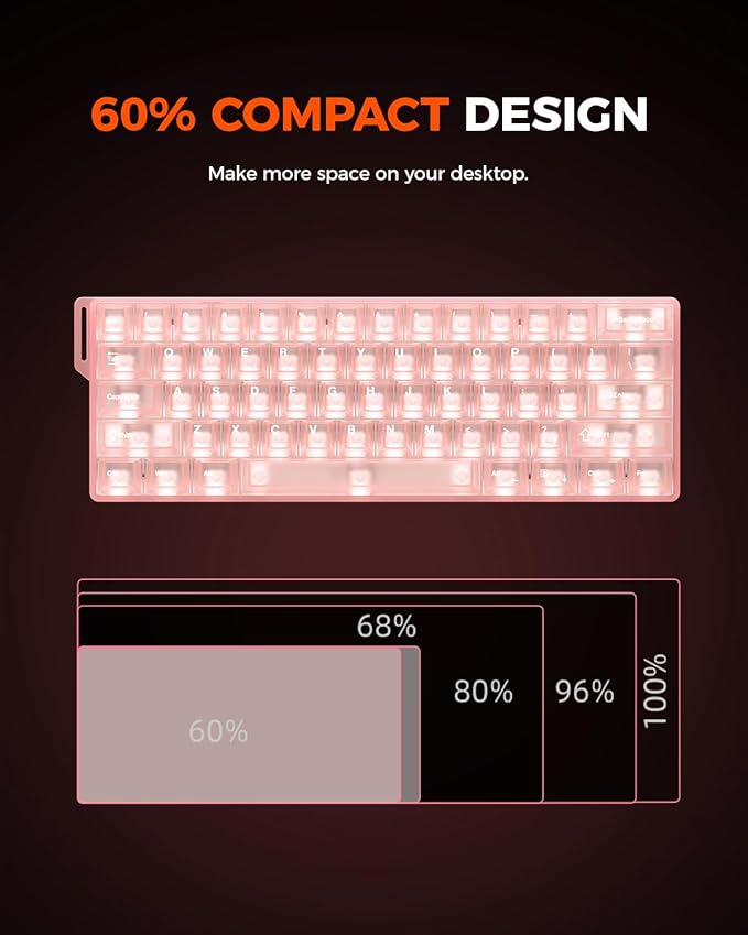 DAREU COOL60 60% Hall Effect Gaming Keyboard with Magnetic Switch, SOCD, 0.01mm Actuation Adjustable Rapid Trigger,8000 Hz Polling, Frosted Transparent Keycaps, Hot-swap, RGB Backlit