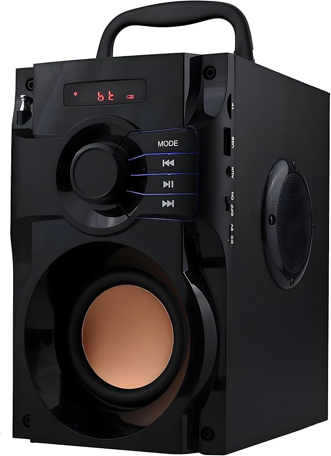 Bluetooth Speaker, Portable Wireless Speaker with Subwoofer Heavy Bass, FM Radio with LED, Remote Control, Phone Holder, MP3 Player for Party, Christmas, Indoor Outdoor, Mobile PC