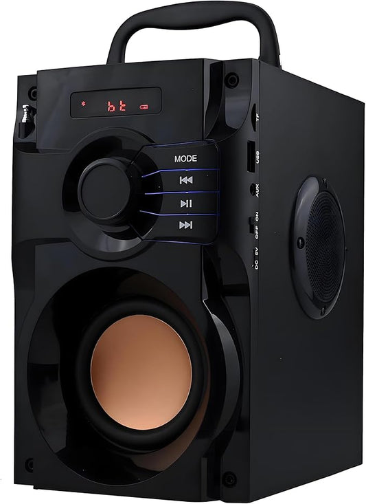 Bluetooth Speaker, Portable Wireless Speaker with Subwoofer Heavy Bass, FM Radio with LED, Remote Control, Phone Holder, MP3 Player for Party, Christmas, Indoor Outdoor, Mobile PC