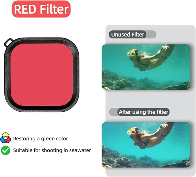 Waterproof Housing Case with 3Pack Filters for Go Pro Hero 13/12/11/10 9 Black,Protective Underwater Dive Shell Floating Stick Action Dive Accessory (Hero 13/12/11/10/9 Black Accesories)