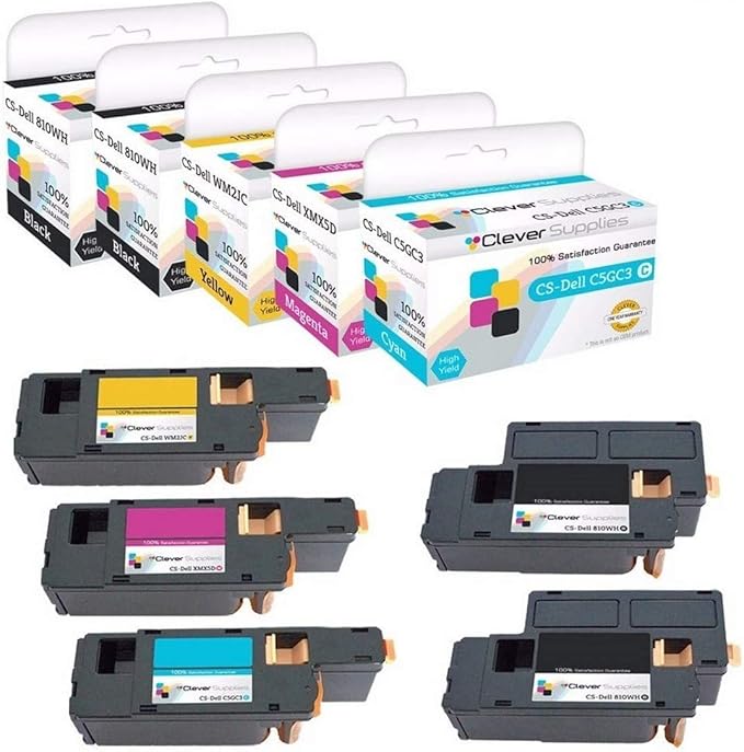 CS Replacement Toner Cartridge Compatible with Dell 1250 810WH Black C5GC3 Cyan XMX5D Magenta WM2JC Yellow 1250 1250c 1350 1350cnw C1760 C1760nw C1765 C1765nf C1765nfw 1355CN 1355CNW 5 Color Set