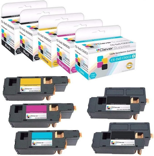 CS Replacement Toner Cartridge Compatible with Dell 1250 810WH Black C5GC3 Cyan XMX5D Magenta WM2JC Yellow 1250 1250c 1350 1350cnw C1760 C1760nw C1765 C1765nf C1765nfw 1355CN 1355CNW 5 Color Set