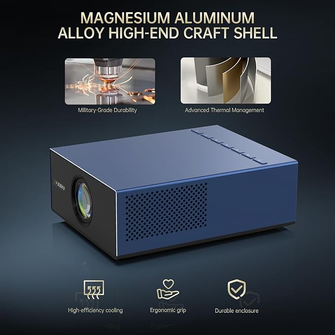 XIDU Portable Projector with WIFI and Bluetooth [Metal/2000ANSI/Native 1080P/Wireless Casting/Electric Focus/Auto Keystone]4K Outdoor Movie proyector for Home,Fire TV stick,iOS,Android,Laptop (Naval)