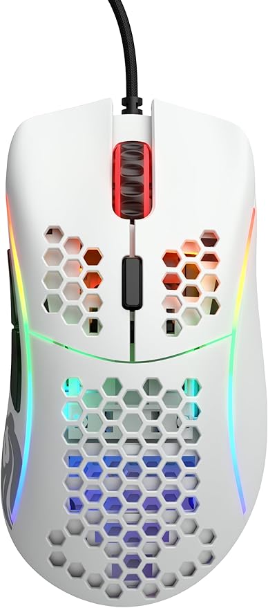 Glorious Model D Wired Gaming Mouse - 68g Superlight Honeycomb Design, RGB, Ergonomic, Pixart 3360 Sensor, Omron Switches, PTFE Feet, 6 Buttons - Matte White