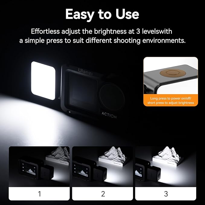 ULANZI LM18 Mini LED Video Light for DJI Pocket 3, 5600K 100Lux Fill Light with Quick AC Mount, 3 Brightness Levels, 500mAh Battery, IPX5 Waterproof, for Action Camera/Pocket 3 Adapter