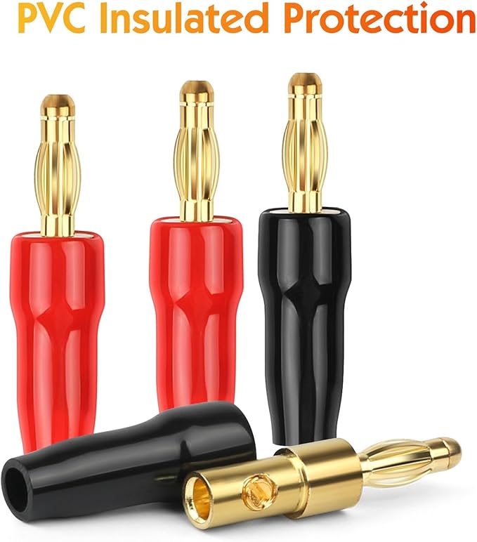 4 mm Gold Plated Open Screw Type Speaker Connector Banana Plugs,12 Count(1 Pack of 6 Pairs)