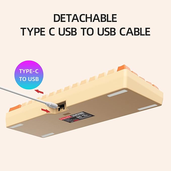 Snpurdiri 60% Wired Gaming Keyboard, RGB Backlit Ultra-Compact Mini Keyboard, Waterproof Mini Compact 61 Keys Keyboard for PC/Mac Gamer, Typist, Travel (Orange and Cream)