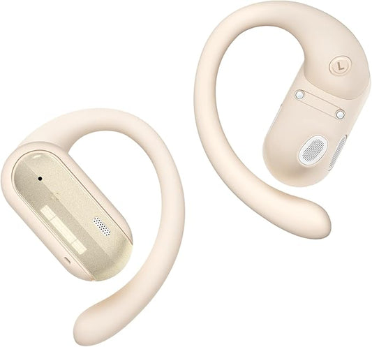 Open Ear Wireless Headphones, 40H Playtime Bluetooth Earbuds with Fast Charging, LED Digital Display, Ergonomic Earhooks, IPX7 Waterproof Earphones for Running, Workout Beige