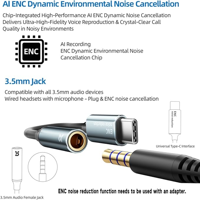 ENC Mic in-Ear Wired Headphones,Microphone Noise-canceling Wired Earbuds with DAC Super Bass (can Used Ear Hooks Removed)