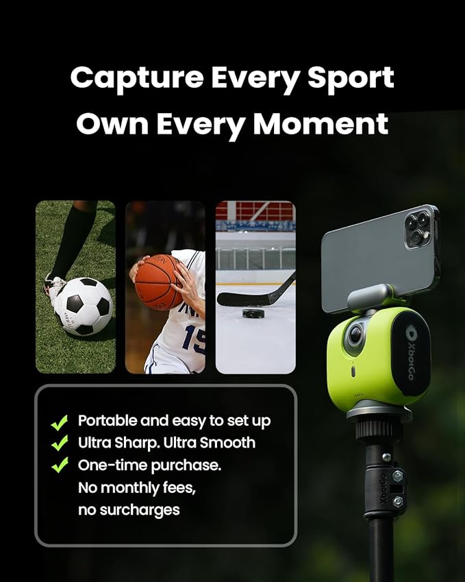 Chameleon AI Auto Sports Action Camera - 4K 60FPS Soccer Camera and Basketball Tracking Camera for Team Sports, Live Streaming, No Subscription, Works with iOS & Android (Lava Graphite)