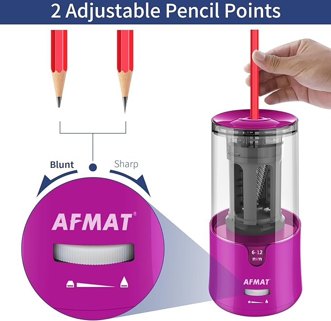 AFMAT PS91 Electric Pencil Sharpener for Colored Pencils, Auto Stop, Fast Sharpen in 3s, Large Hole Pencil Sharpener Plug in for 6-12mm No.2/Jumbo Pencils - Purple