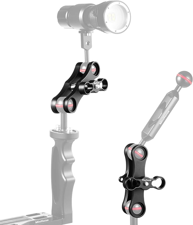 MINIFOCUS 1" Long Ball Clamp Dual Holder Mount for Underwater Photography Diving Light System, Compatible for GoPro Action Camera Flashlight Arms System(2 PCS)