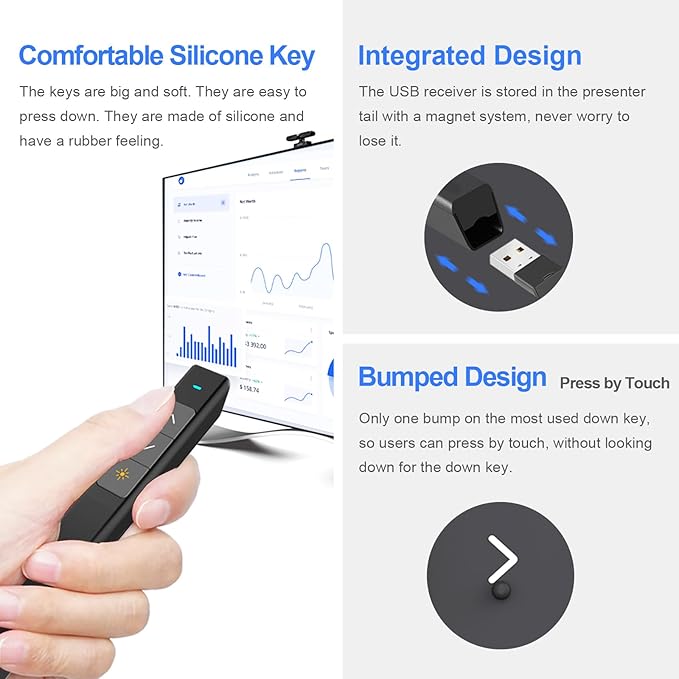 Norwii N26 Wireless Presentation Clicker, Presentation Remote, PowerPoint Clicker with Pointer for PowerPoint Presentations, Power Point Clicker Wireless Presenter Remote - Black