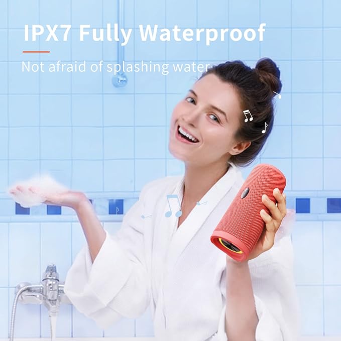 HEYSONG Portable Bluetooth Speaker, Waterproof Wireless Shower Speakers with Good Bass, IPX7 Floating, 5000mAh, TF Card, Loud Sound for Beach, Pool, Kayak Accessories, Gifts for Women-Papaver red