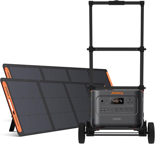 Jackery HomePower 3000 Portable Power Station and Hand Truck with 2x 200W Solar Panels, 3600W (Surge 7200W) Output, 3072Wh LFP Battery Solar Generator for Home Backup, Power Outage, RV, Emergencies