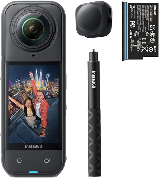 Insta360 X5 Starter Bundle - Waterproof 8K 360° Action Camera, Leading Low Light, Invisible Selfie Stick Effect, Rugged & Replaceable Lens, 3-Hour Battery, Clear Audio, Stabilization