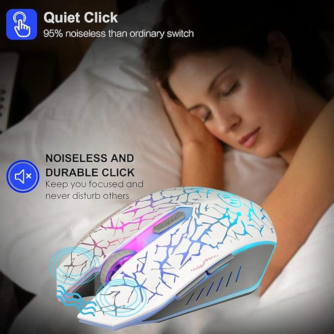 VEGCOO C12 Wireless Gaming Mouse,Rechargeable Mice Silent Click Cordless Mouse with 6 Buttons PC Gaming Mice Advanced Technology with 2.4GHZ Up to 2400DPI for PC Laptop (White)