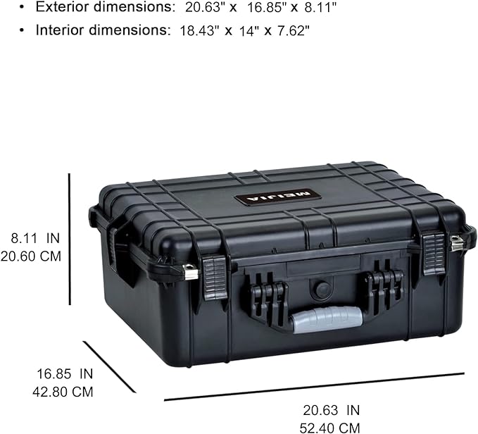 MEIJIA Portable All Weather Waterproof Protective Hard Case,Compact Camera Case with Customizable Fit Foam,Fit Use of Drones,Camera,Equipments, Elegant Black,20.62 x16.85x8.11inches