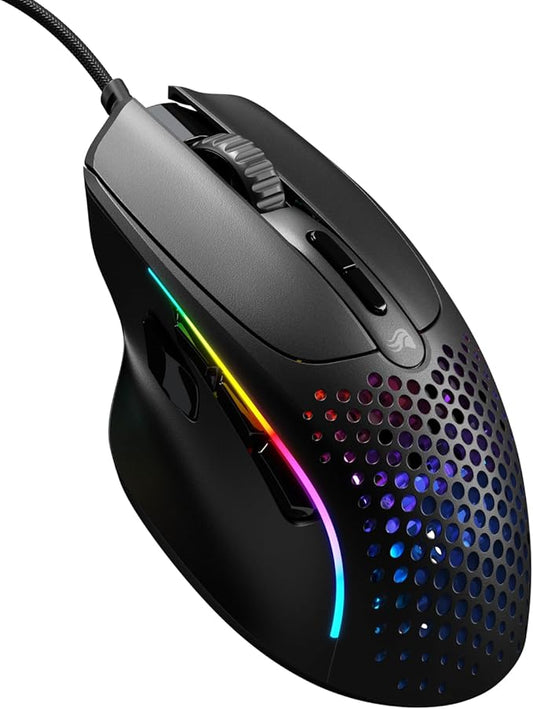 Glorious Gaming Model I 2 Wired Gaming Mouse: 9 Programmable Buttons (2 Swappable), 66g Superlight, 26k Optical Sensor, 80M Click Rated Switches, MMO/MOBA/FPS, Side Thumb Rest (Black)