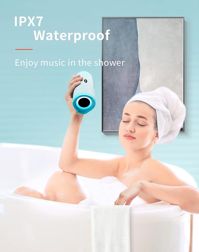 HEYSONG Portable Bluetooth Speaker, Waterproof Wireless Shower Speakers with Good Bass, IPX7 Floating, 5000mAh, TF Card, Loud Sound for Beach, Pool, Kayak Accessories, Gifts for Women, Girl-Sky Blue