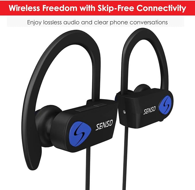 Bluetooth Headphones, Best Wireless Sports Earphones w/Mic IPX7 Waterproof HD Stereo Sweatproof Earbuds for Gym Running Workout 8 Hour Battery Noise Cancelling Headsets (Black Blue)