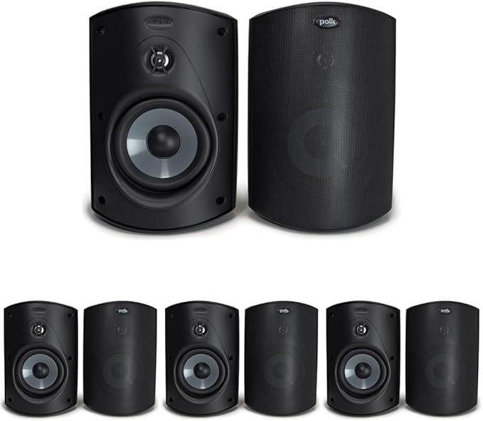 Polk Audio Atrium 5 Outdoor Speakers with Powerful Bass (Pair, Black), All-Weather Durability, Broad Sound Coverage, Speed-Lock Mounting System (Pack of 4)