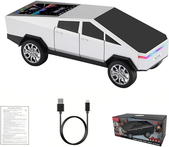 WS-580 Bluetooth Pickup Truck Replica Portable Speaker,with Display Screen,HD Sound, TWS Pairing, FM Radio,Built-in Microphone Hands-Free Calling, LED Party Light,Surprise Gift for Car Lovers(Silver)