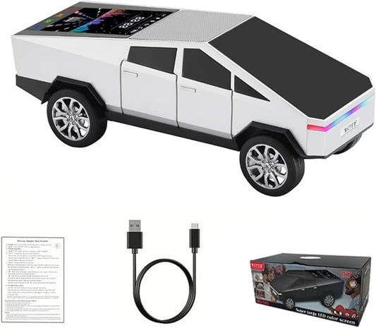 WS-580 Bluetooth Pickup Truck Replica Portable Speaker,with Display Screen,HD Sound, TWS Pairing, FM Radio,Built-in Microphone Hands-Free Calling, LED Party Light,Surprise Gift for Car Lovers(Silver)