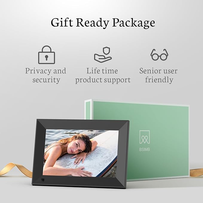 BSIMB 8 Inch Digital Picture Frame Touch Screen, 1280x800 HD WiFi Electronic Photo Frame 16GB, Share Pictures/Videos via App/USB/SD Easy Setup Gifts for Mom, Auto-Rotate, Dark Black